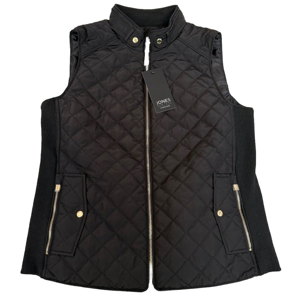 Women's Jones New York Signature Sport Black Quilted Puffer Vest Size Small NWT